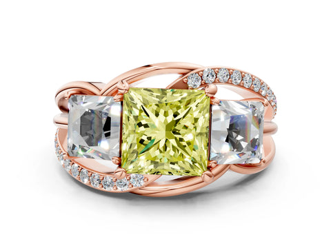 Rose gold Three-Stone Fancy Yellow Princess Cut Cut Diamond Split Shank Prong Set Ring_12