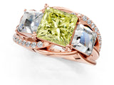 Rose gold Three-Stone Fancy Yellow Princess Cut Cut Diamond Split Shank Prong Set Ring_13