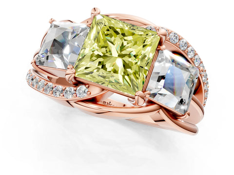 Rose gold Three-Stone Fancy Yellow Princess Cut Cut Diamond Split Shank Prong Set Ring_13