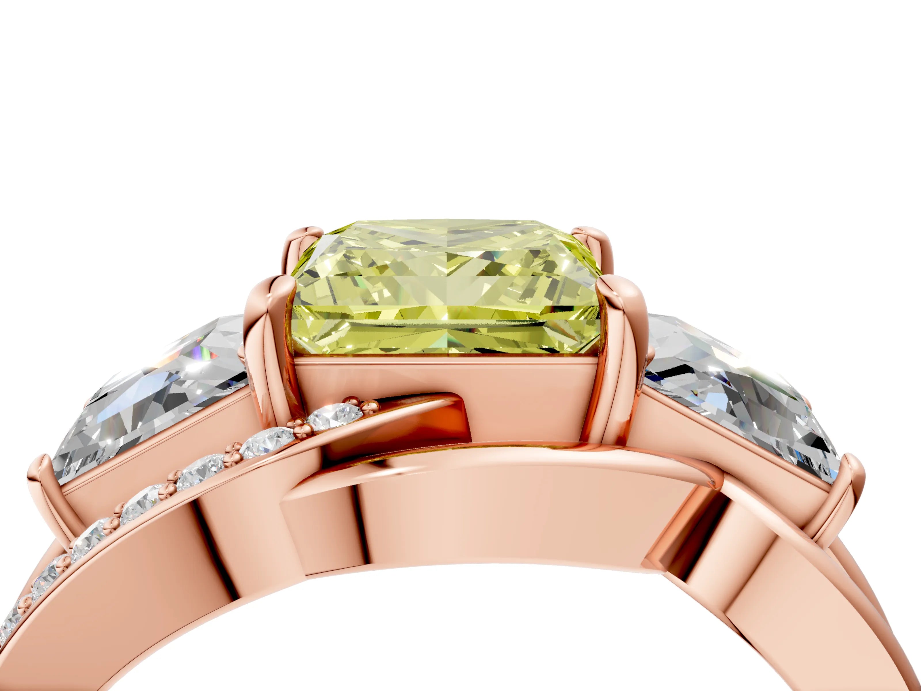 Rose gold Three-Stone Fancy Yellow Princess Cut Cut Diamond Split Shank Prong Set Ring_16
