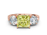 Rose gold Three-Stone Fancy Yellow Princess Cut Cut Milgrain Band Prong Setting Ring_6