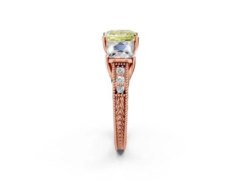 Rose gold Three-Stone Fancy Yellow Princess Cut Cut Milgrain Pavé Engagement Ring_14