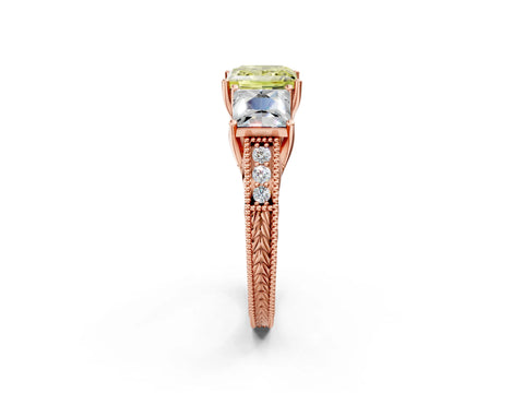 Rose gold Three-Stone Fancy Yellow Princess Cut Cut Milgrain Pavé Engagement Ring_2