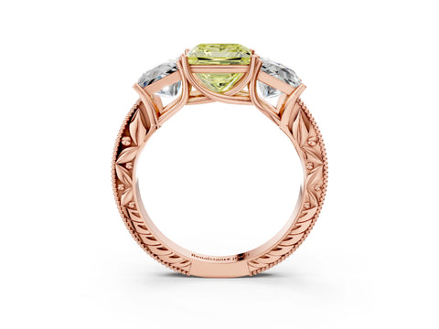 Rose gold Three-Stone Fancy Yellow Princess Cut Cut Milgrain Pavé Engagement Ring_3