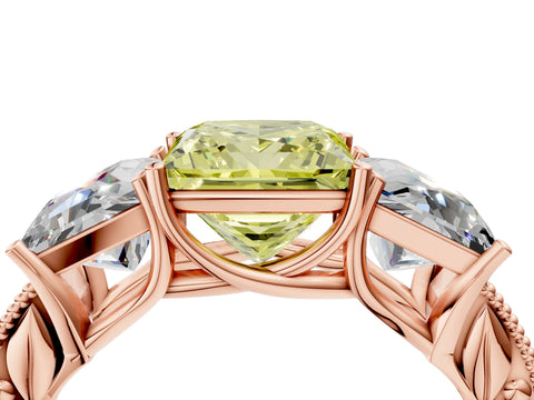 Rose gold Three-Stone Fancy Yellow Princess Cut Cut Milgrain Pavé Engagement Ring_4