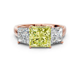 Rose gold Three-Stone Fancy Yellow Princess Cut Cut Solitaire Ring with Classic Prong Setting