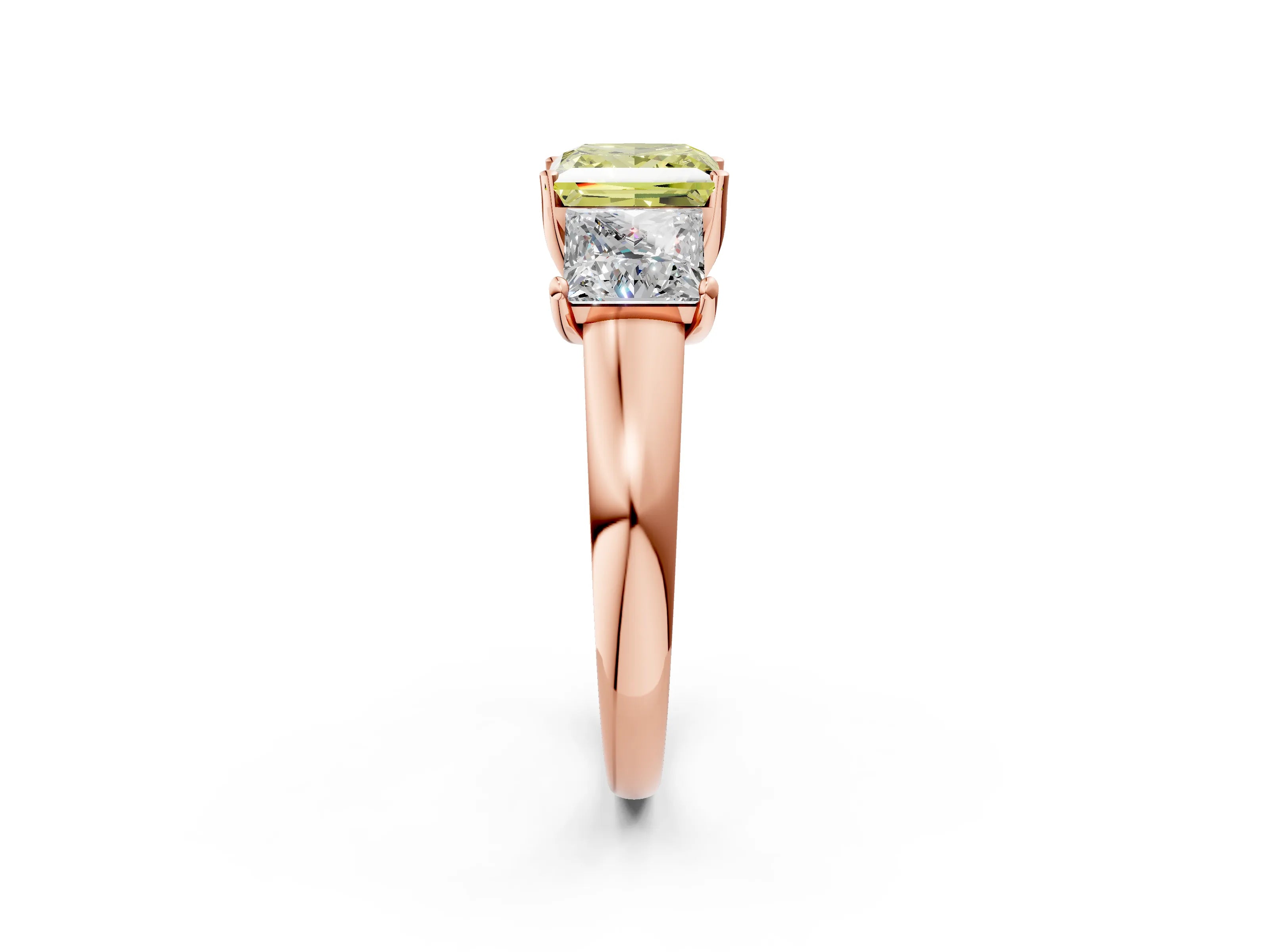 Rose gold Three-Stone Fancy Yellow Princess Cut Cut Solitaire Ring with Classic Prong Setting_2