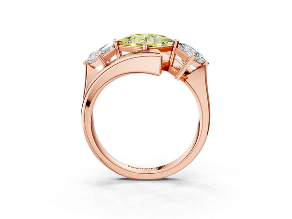 Rose gold Three-Stone Fancy Yellow Princess Cut Cut Tension Band Ring with Four-Prong Setting