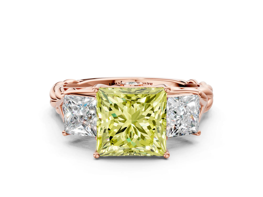 Rose gold Three-Stone Fancy Yellow Princess Cut Diamond Braided Band Ring with Four-Prong Setting_35