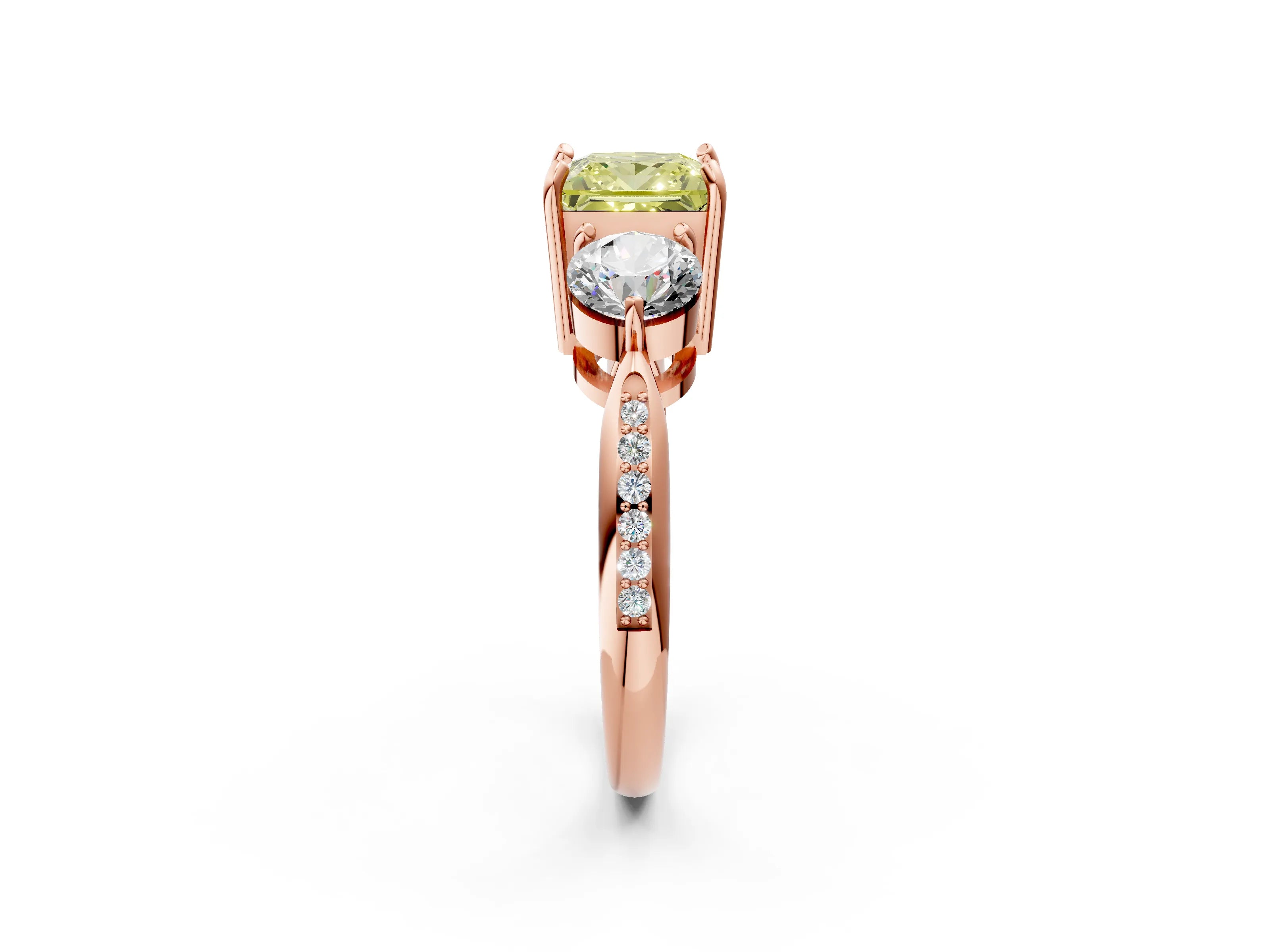 Rose gold Three-Stone Fancy Yellow Princess Cut Diamond Channel Set Engagement Ring with Prong Setting_14