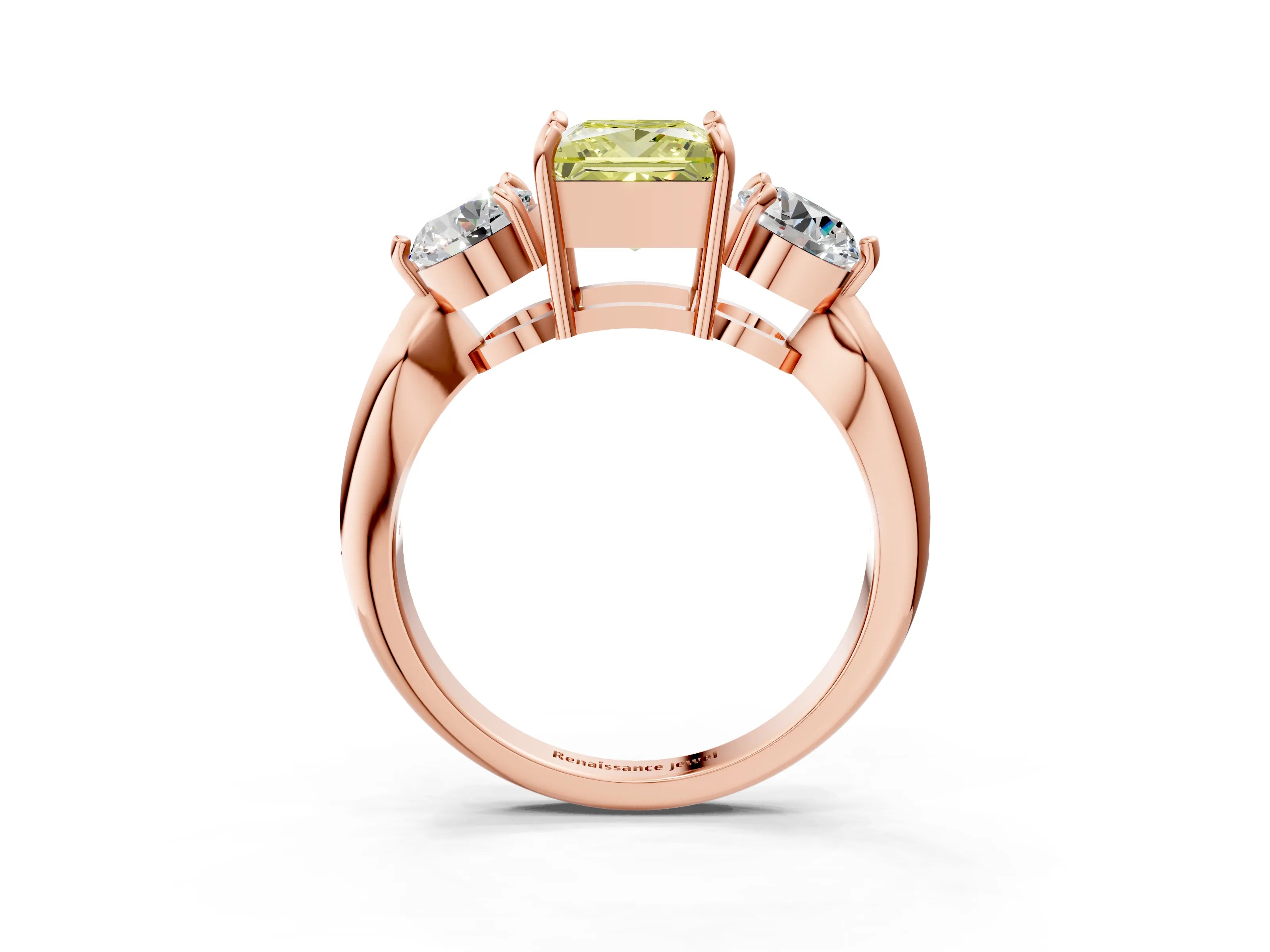 Rose gold Three-Stone Fancy Yellow Princess Cut Diamond Channel Set Engagement Ring with Prong Setting_15