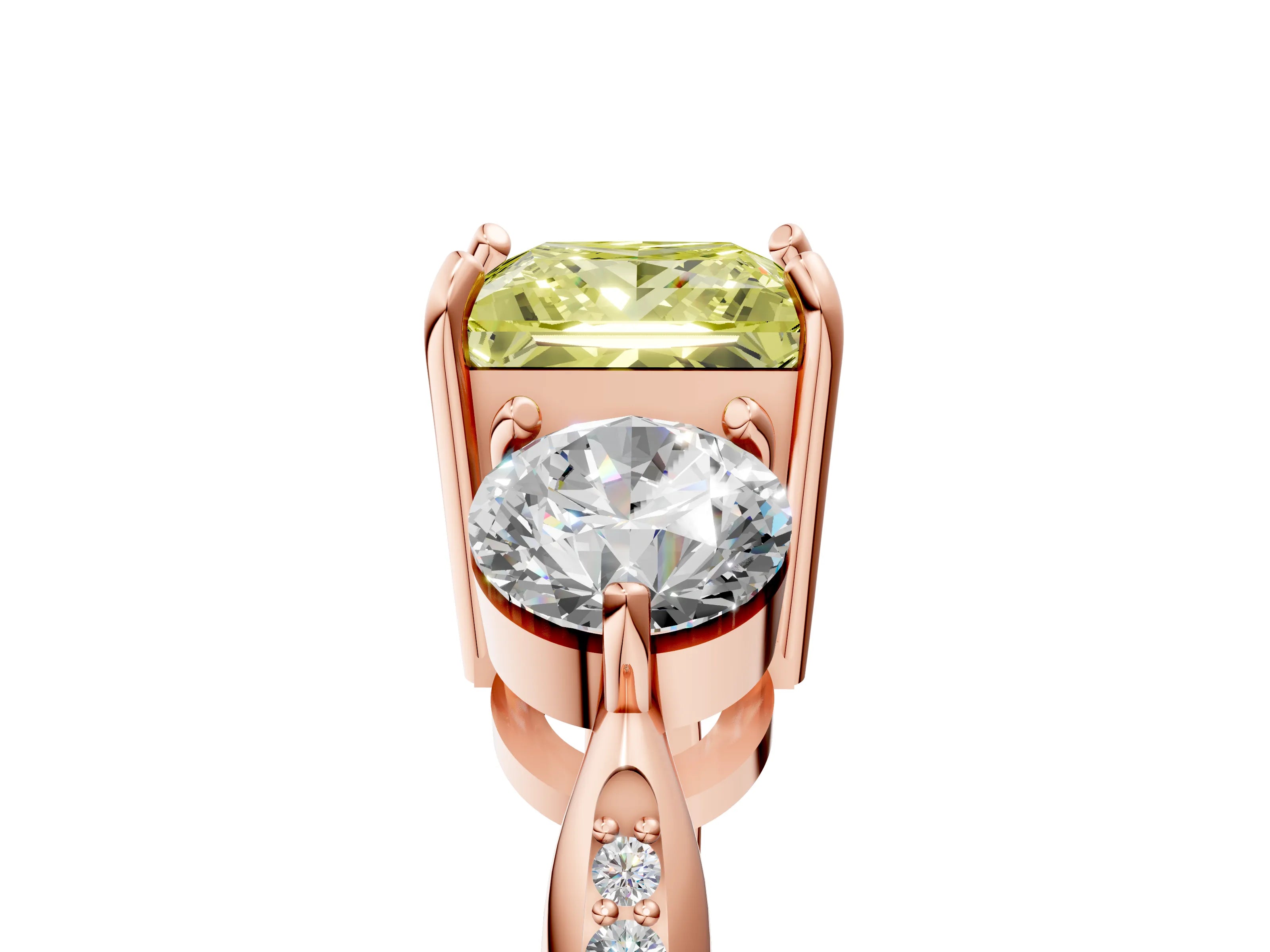 Rose gold Three-Stone Fancy Yellow Princess Cut Diamond Channel Set Engagement Ring with Prong Setting_17