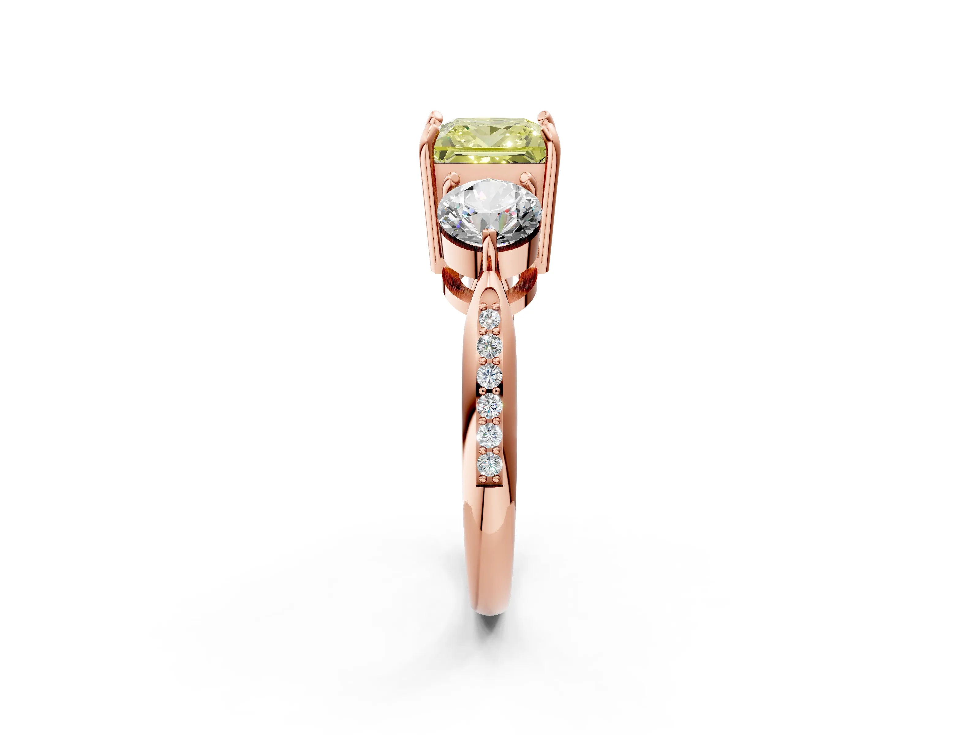 Rose gold Three-Stone Fancy Yellow Princess Cut Diamond Channel Set Engagement Ring with Prong Setting_2