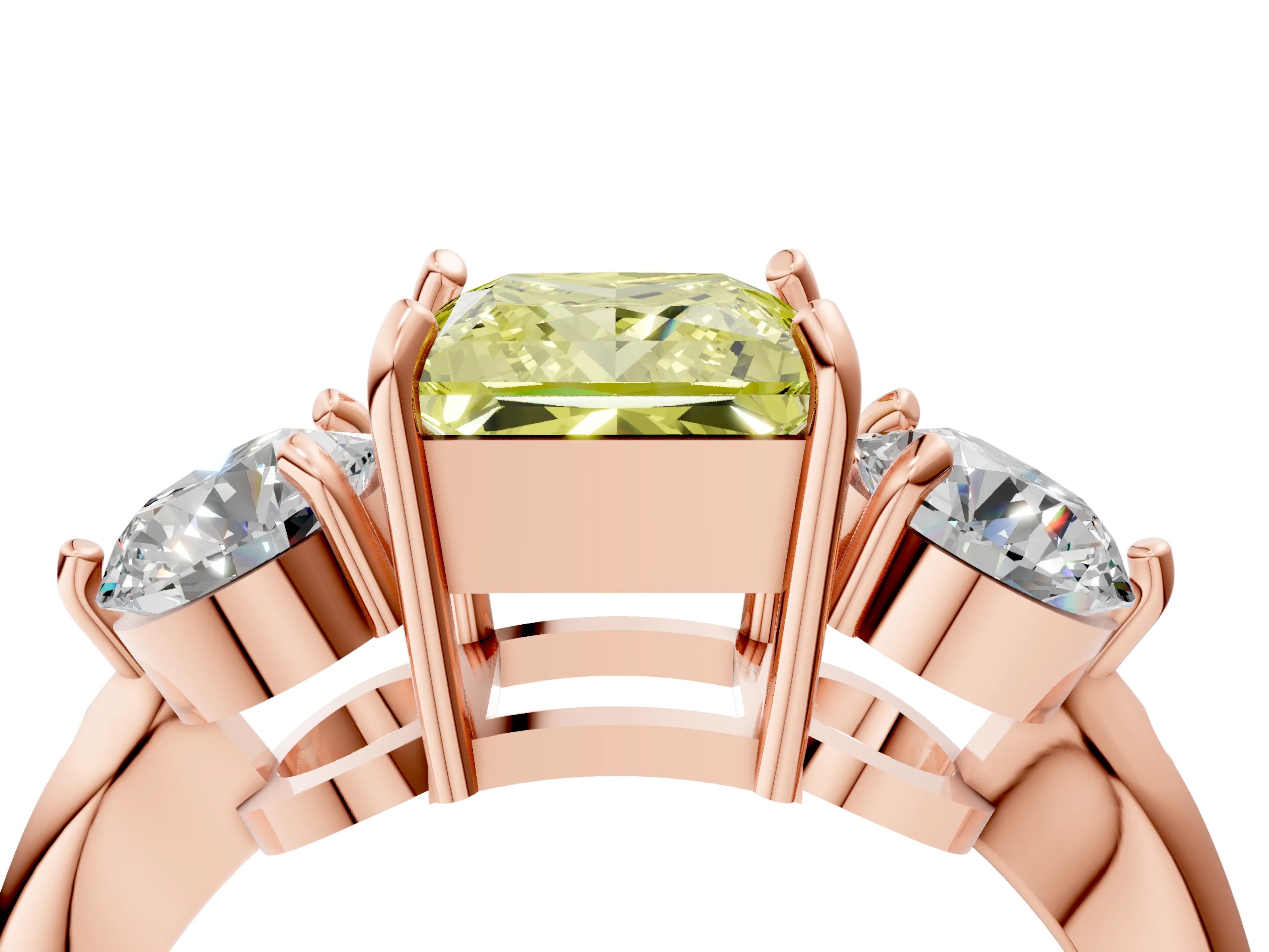 Rose gold Three-Stone Fancy Yellow Princess Cut Diamond Channel Set Engagement Ring with Prong Setting_4