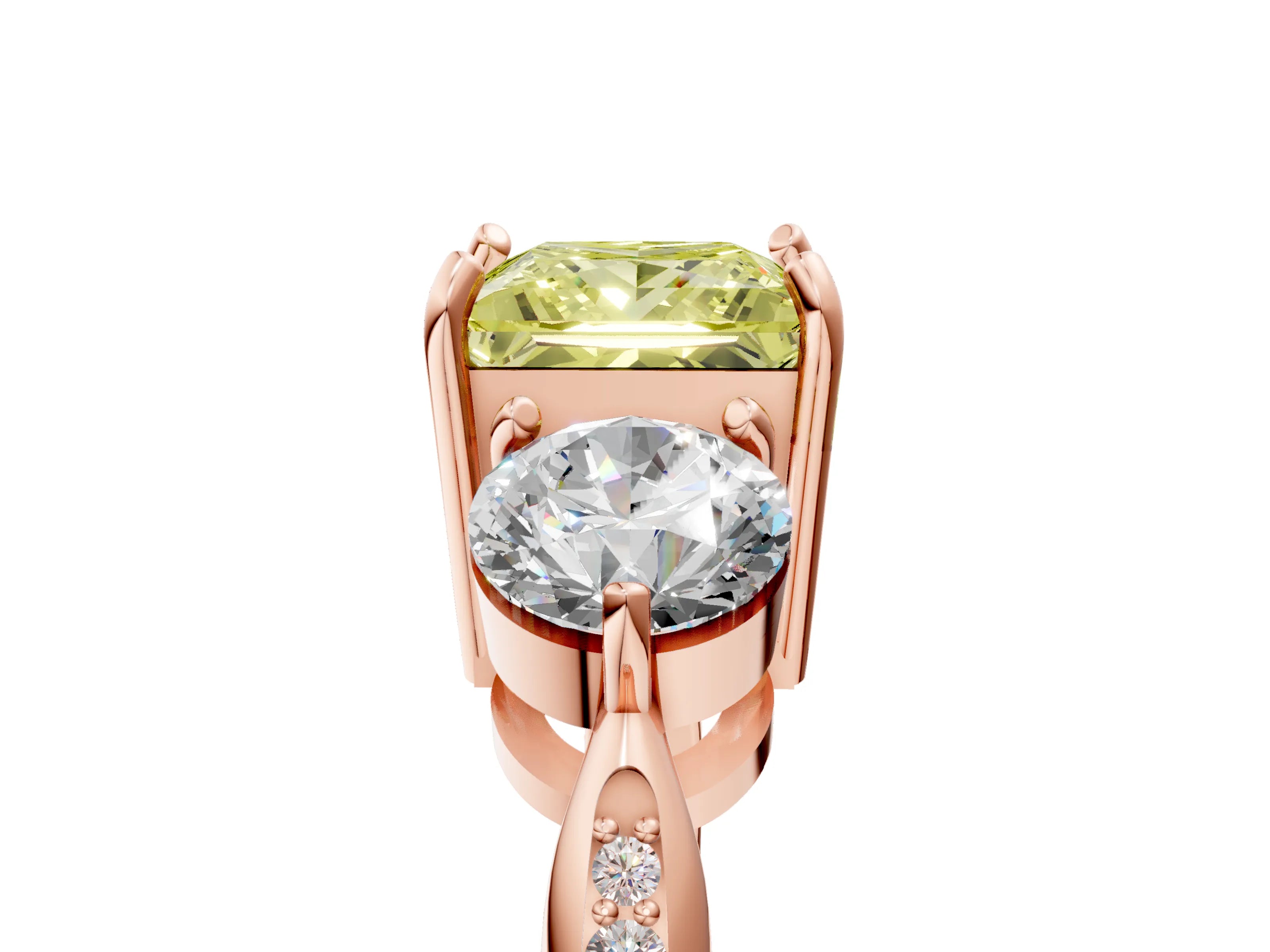 Rose gold Three-Stone Fancy Yellow Princess Cut Diamond Channel Set Engagement Ring with Prong Setting_5