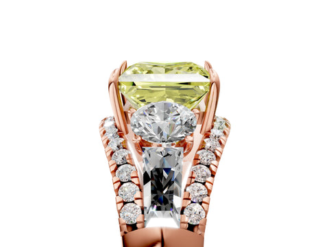 Rose gold Three-Stone Fancy Yellow Princess Cut Diamond Engagement Ring with Pave Band and Prong Setting_5