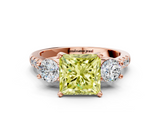 Rose gold Three-Stone Fancy Yellow Princess  Cut Diamond Pavé Band with Four-Prong Setting