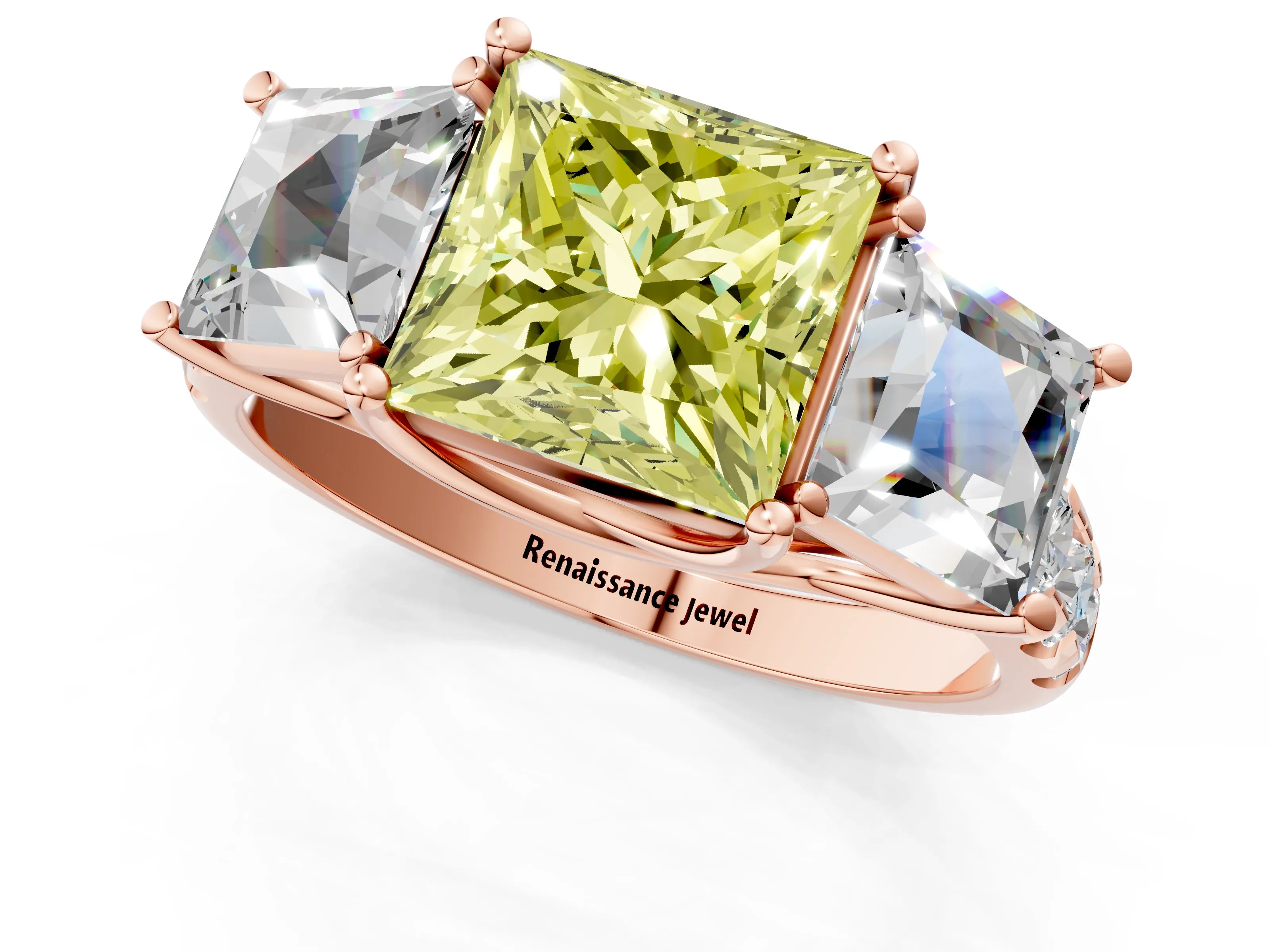 Rose gold Three-Stone Fancy Yellow Princess Cut Diamond Pavé Band with Prong Setting_1