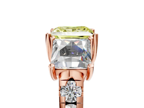 Rose gold Three-Stone Fancy Yellow Princess Cut Diamond Pavé Band with Prong Setting_5