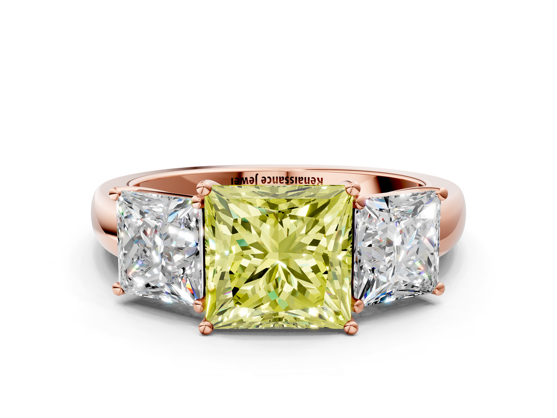 Rose gold Three-Stone Fancy Yellow Princess  Cut Diamond Ring with Channel-Set Band and Four-Prong Setting_17