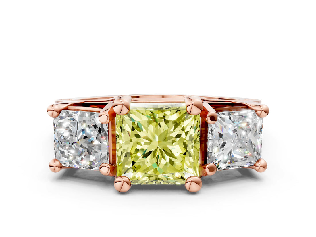 Rose gold Three-Stone Fancy Yellow Princess  Cut Diamond Ring with Channel-Set Band and Four-Prong Setting_34