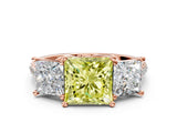 Rose gold Three-Stone Fancy Yellow Princess Cut Diamond Ring with Pavé Band and Prong Setting_47