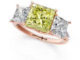 Rose gold Three-Stone Fancy Yellow Princess Cut Diamond Ring with Pavé Band and Prong Setting_48