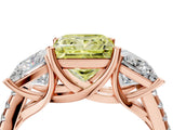 Rose gold Three-Stone Fancy Yellow Princess Cut Diamond Ring with Pavé Band and Prong Setting_51