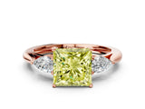 Rose gold Three-Stone Fancy Yellow Princess Cut Diamond Ring with Pear  Side Stones in Four-Prong Setting_12