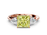 Rose gold Three-Stone Fancy Yellow Princess Cut Diamond Ring with Pear  Side Stones in Four-Prong Setting_48
