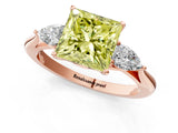 Rose gold Three-Stone Fancy Yellow Princess Cut Diamond Ring with Pear  Side Stones in Four-Prong Setting_49