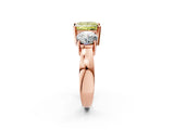 Rose gold Three-Stone Fancy Yellow Princess Cut Diamond Ring with Round Side Stones, Classic Band, and Four-Prong Setting_2