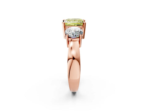 Rose gold Three-Stone Fancy Yellow Princess Cut Diamond Ring with Round Side Stones, Classic Band, and Four-Prong Setting_2