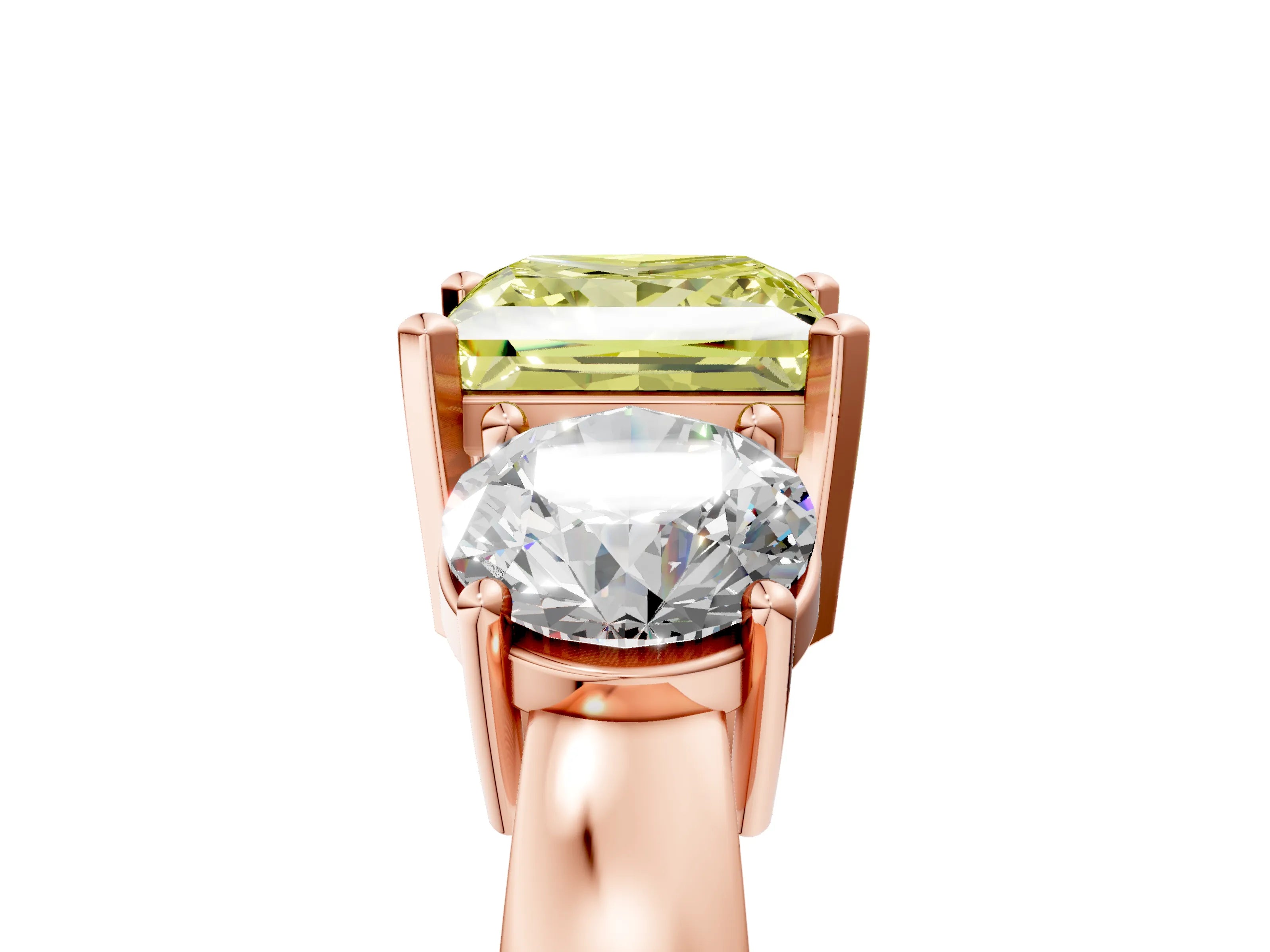 Rose gold Three-Stone Fancy Yellow Princess Cut Diamond Ring with Round Side Stones, Classic Band, and Four-Prong Setting_5