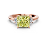 Rose gold Three-Stone Fancy Yellow Princess  Cut Diamond Solitaire with Prong Setting and Classic Band