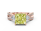 Rose gold Three-Stone Fancy Yellow Princess  Cut Diamond Twist Band with Prong Setting