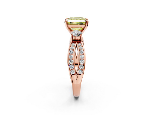 Rose gold Three-Stone Fancy Yellow Princess  Cut Diamond Twist Band with Prong Setting