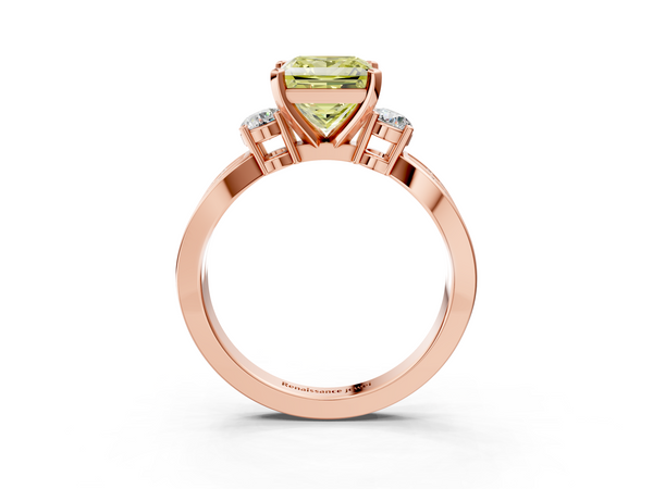 Rose gold Three-Stone Fancy Yellow Princess  Cut Diamond Twist Band with Prong Setting