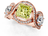 Rose gold Three-Stone Fancy Yellow Princess Cut Diamond Wave Pave Band with Prong Setting_19