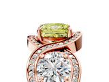 Rose gold Three-Stone Fancy Yellow Princess Cut Diamond Wave Pave Band with Prong Setting_23