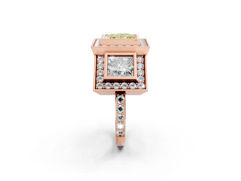 Rose gold Three-Stone Fancy Yellow Princess Cut Halo Pavé Diamond Ring_14