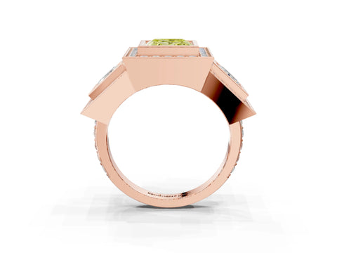 Rose gold Three-Stone Fancy Yellow Princess Cut Halo Pavé Diamond Ring_15