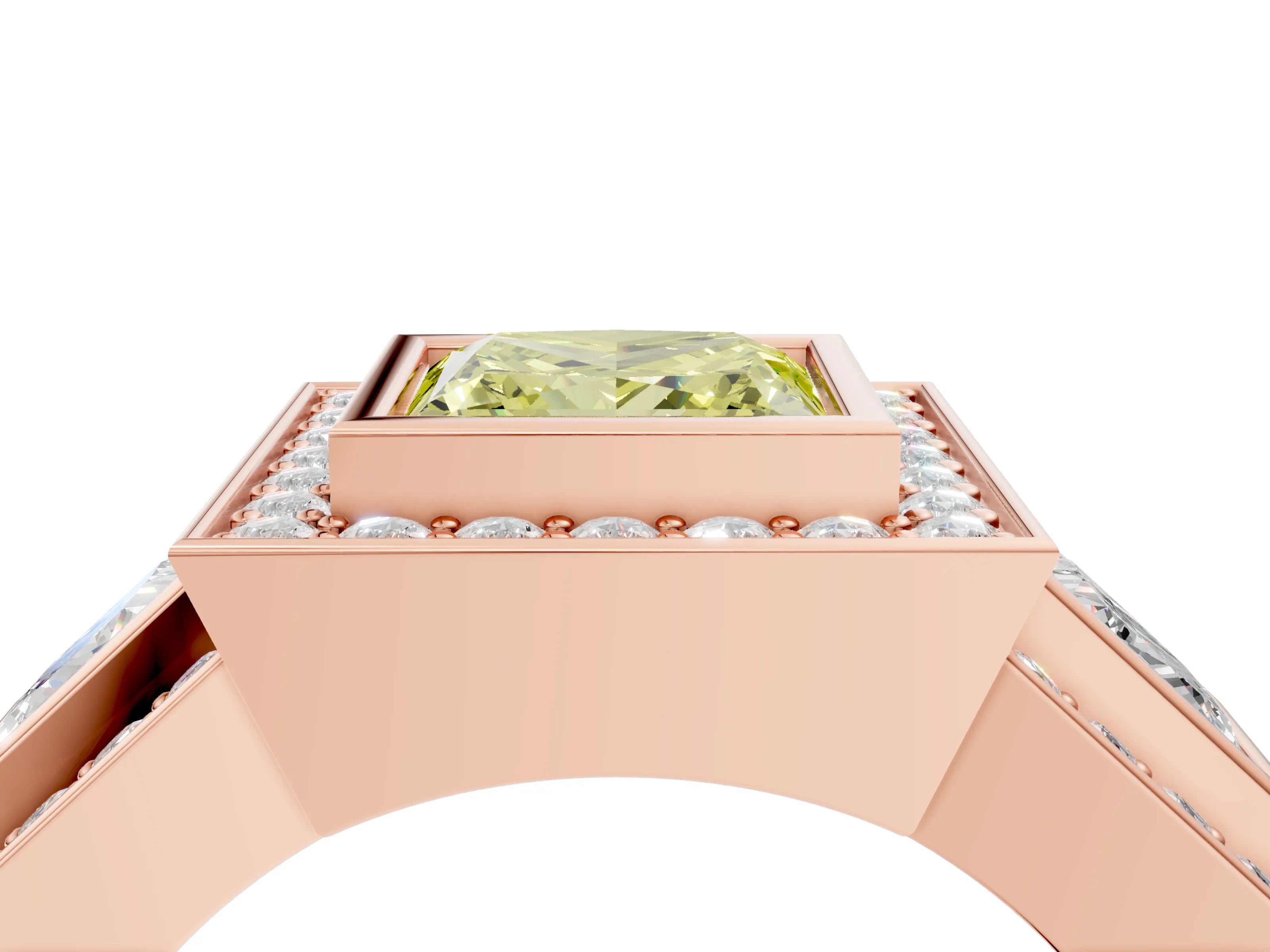 Rose gold Three-Stone Fancy Yellow Princess Cut Halo Pavé Diamond Ring_16