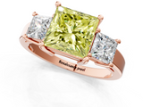 Rose gold Three-Stone Fancy Yellow Princess  Cut Solitaire Ring with Prong Setting_4