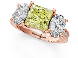 Rose gold Three-Stone Fancy Yellow Princess  Diamond Milgrain Pave Band with Prong Setting 2
