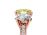 Rose gold Three-Stone Fancy Yellow Princess  Diamond Milgrain Pave Band with Prong Setting