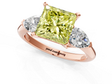 Rose gold Three-Stone Fancy Yellow Princess  Diamond Ring with Pear Side Stones in Four-Prong Setting_1