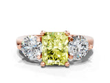 Rose gold Three-Stone Fancy Yellow Radiant  Brilliant Cut Solitaire Ring with Prong Setting on a Classic Band 1