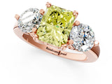 Rose gold Three-Stone Fancy Yellow Radiant  Brilliant Cut Solitaire Ring with Prong Setting on a Classic Band 2