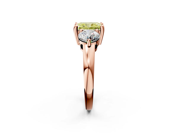 Rose Gold Radiant Cut Classic Three Stone Engagement Ring Setting for Fancy Yellow Center